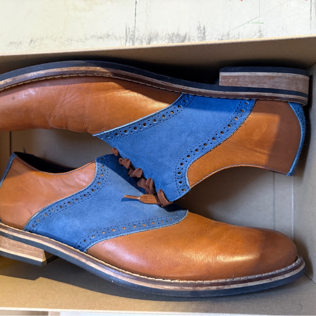 Cole Haan Brown Leather And Blue Suede Oxfords
